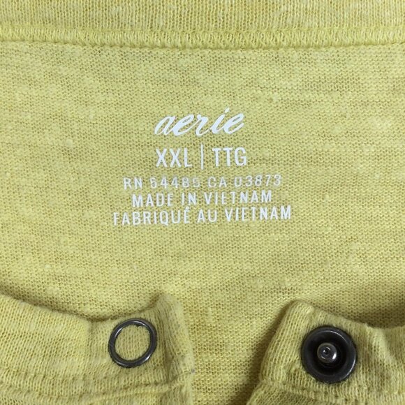 Aerie Henley Top Womens Size XXL 2XL Yellow Linen Blend Long Sleeve Aeropostale - Picture 10 of 12